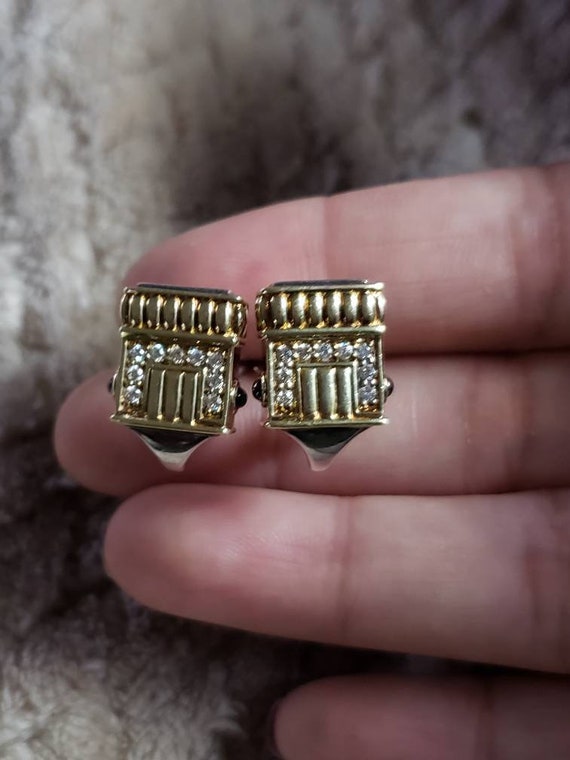 Rare Estate Lagos Caviar Diamond and Sapphire Ear… - image 2
