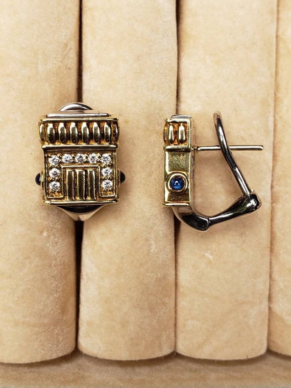 Rare Estate Lagos Caviar Diamond and Sapphire Ear… - image 1