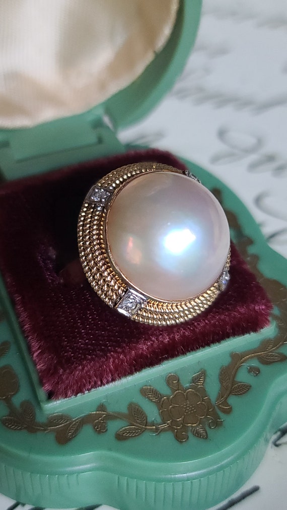 14K Mabe Pearl and Diamond Cocktail Ring, size 8 - image 10