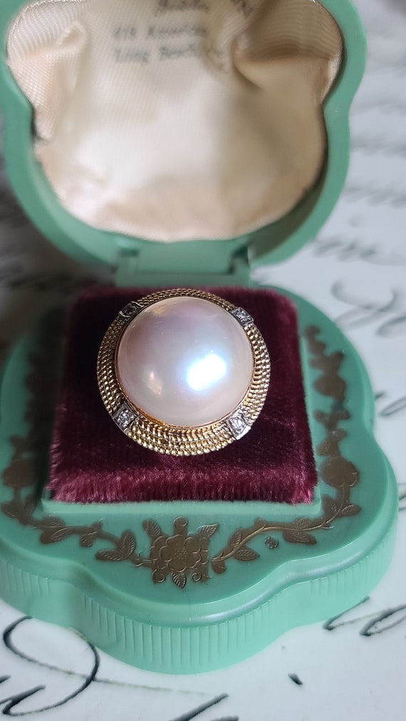 14K Mabe Pearl and Diamond Cocktail Ring, size 8 - image 5