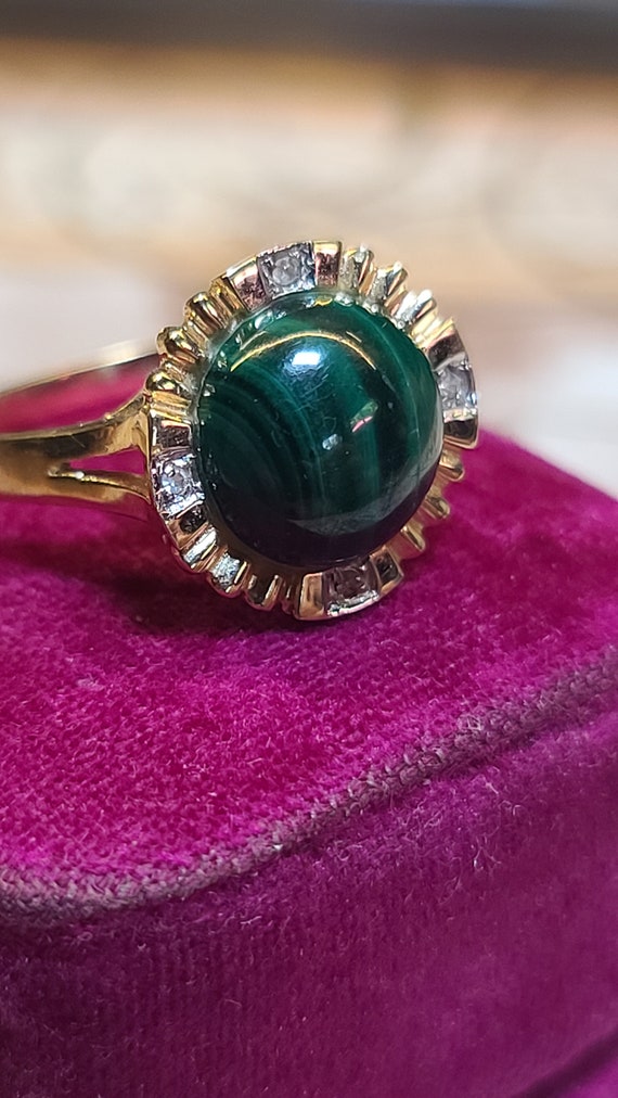 Art Deco Green Malachite Ring, 14K Yellow Gold, si