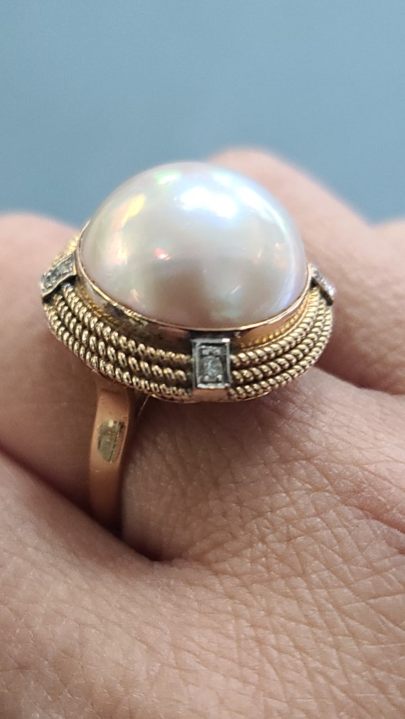 14K Mabe Pearl and Diamond Cocktail Ring, size 8 - image 8