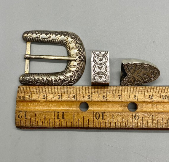 Vintage, sterling silver ranger buckle, tip, and … - image 3