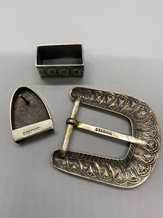 Vintage, sterling silver ranger buckle, tip, and … - image 2