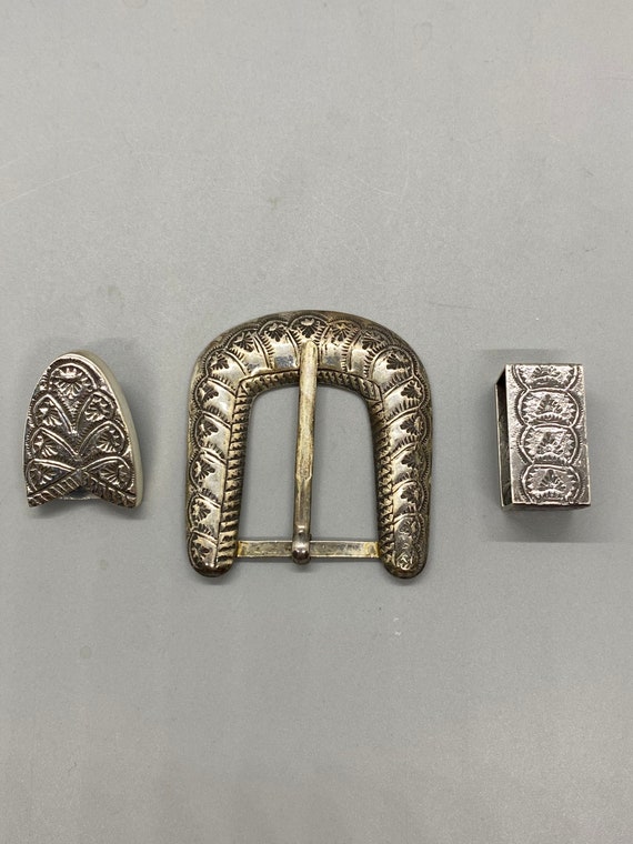 Vintage, sterling silver ranger buckle, tip, and … - image 1