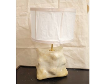 Handmade ceramic table lamp and handmade lampshade from bamboo paper for natural light