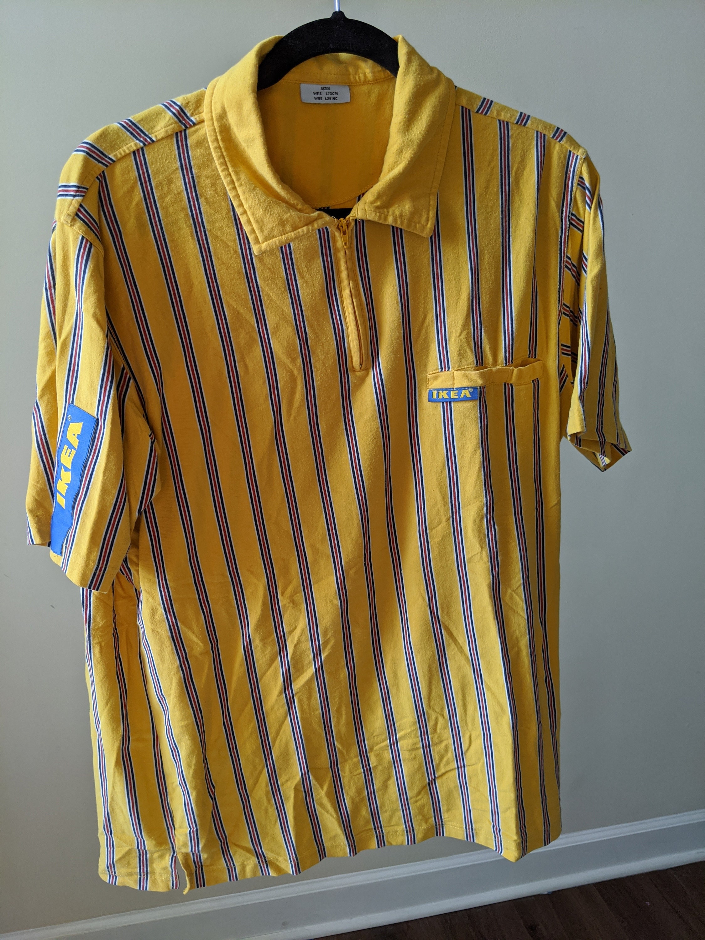 IKEA Logo Striped Polo Shirt Yellow Short Sleeve Size S Etsy