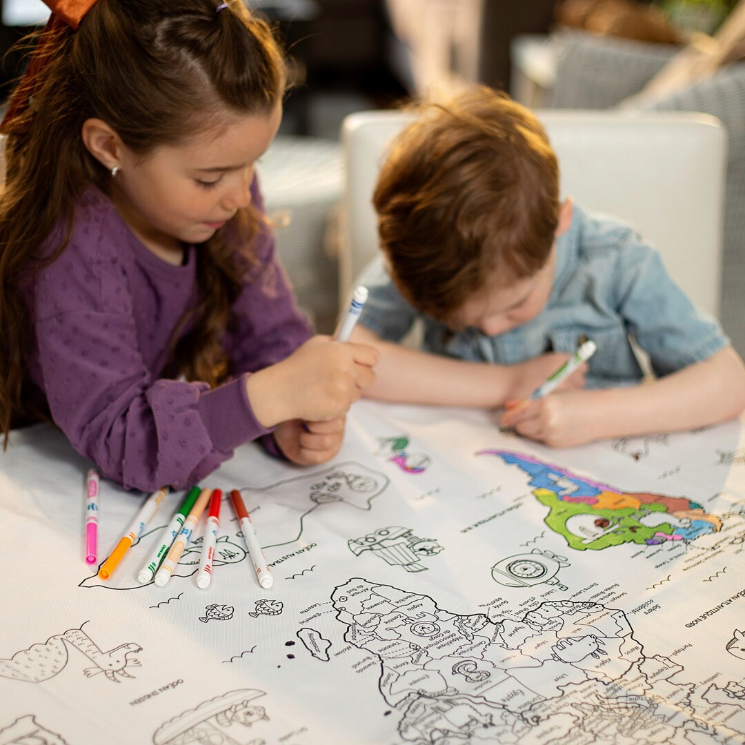 Washable and Reusable Coloring Educational Tablecloth WORLD - Etsy Canada