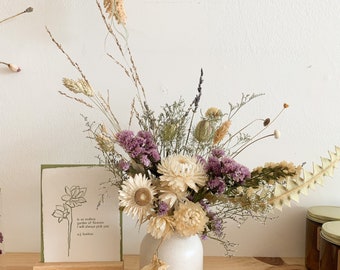 Dried Flower Bouquet Gift With Unique Wood Vase, Tablescape Flowers,  Preserved Dried Florals for Table Centerpieces, Baby Shower Decor 
