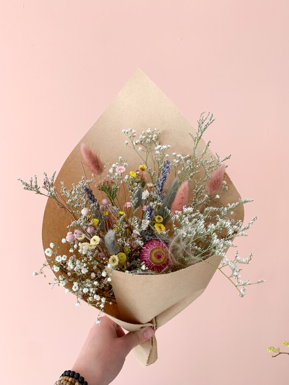 Whimsical Dried Flowers Bouquet, Bridesmaids Bouquet, Rustic Dry