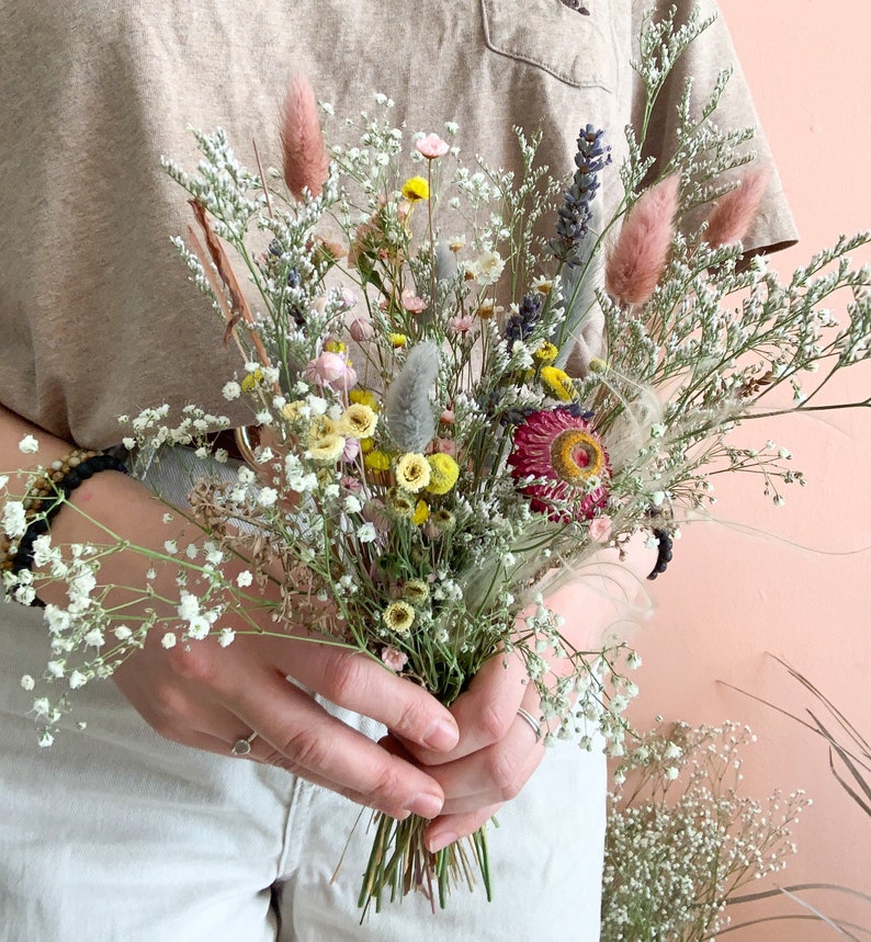 Whimsical dried flowers bouquet, bridesmaids bouquet, rustic dry flowers, gift for her, dry flowers bouquet, lavender dried bouquet image 9