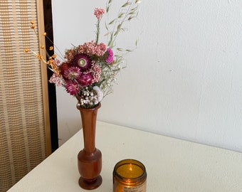 Rustic dried flowers in vintage wooden vase, pink dried flowers, spring flowers, gift for her, home decor gift, mother’s day pink flowers