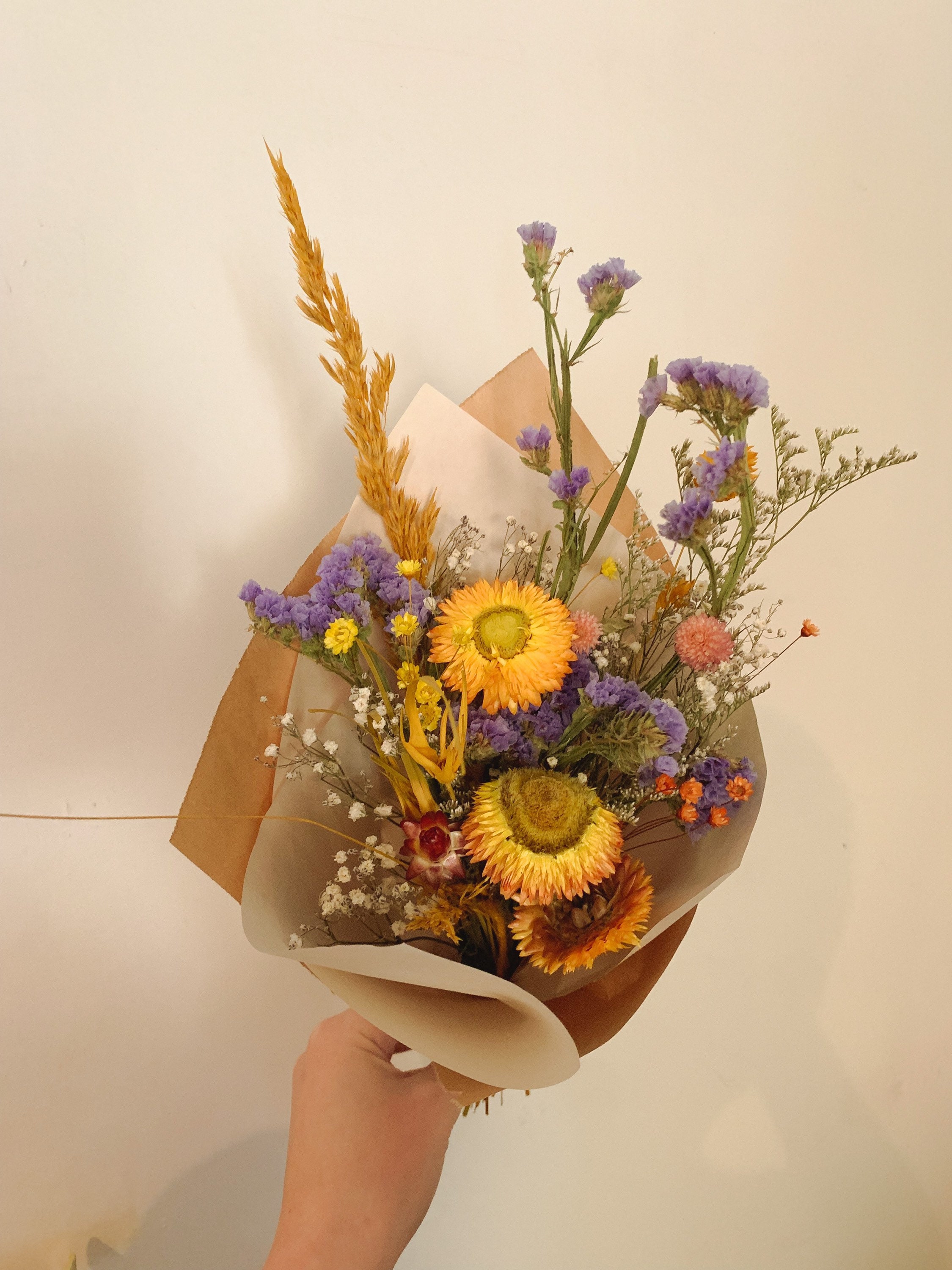 Whimsical Dried Flowers Bouquet, Bridesmaids Bouquet, Rustic Dry