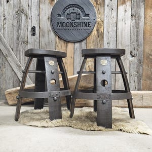 Custom Handcrafted Whiskey Barrel Bar Stool: Hard Solid Wood Seat with Custom Logo