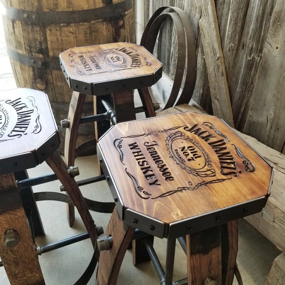 1 Custom metal Wood Tan Whiskey Barrel Bar Stool Chair Seat