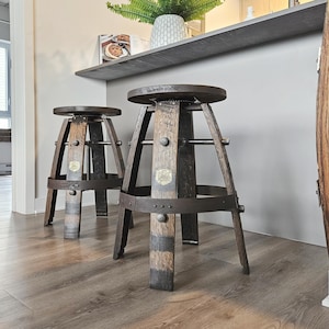 Whiskey Barrel Swivel Bar Stool with Hardwood Seat