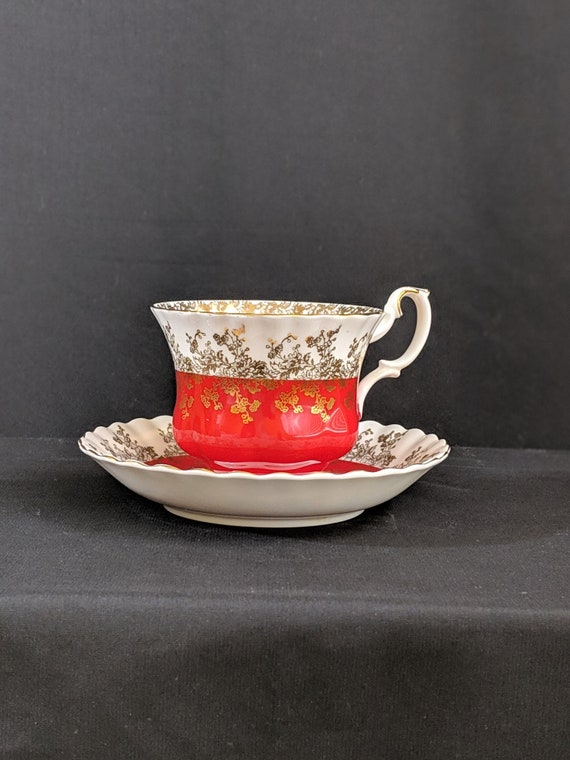 Red Gold Royal Albert Cup And Saucer Set Etsy