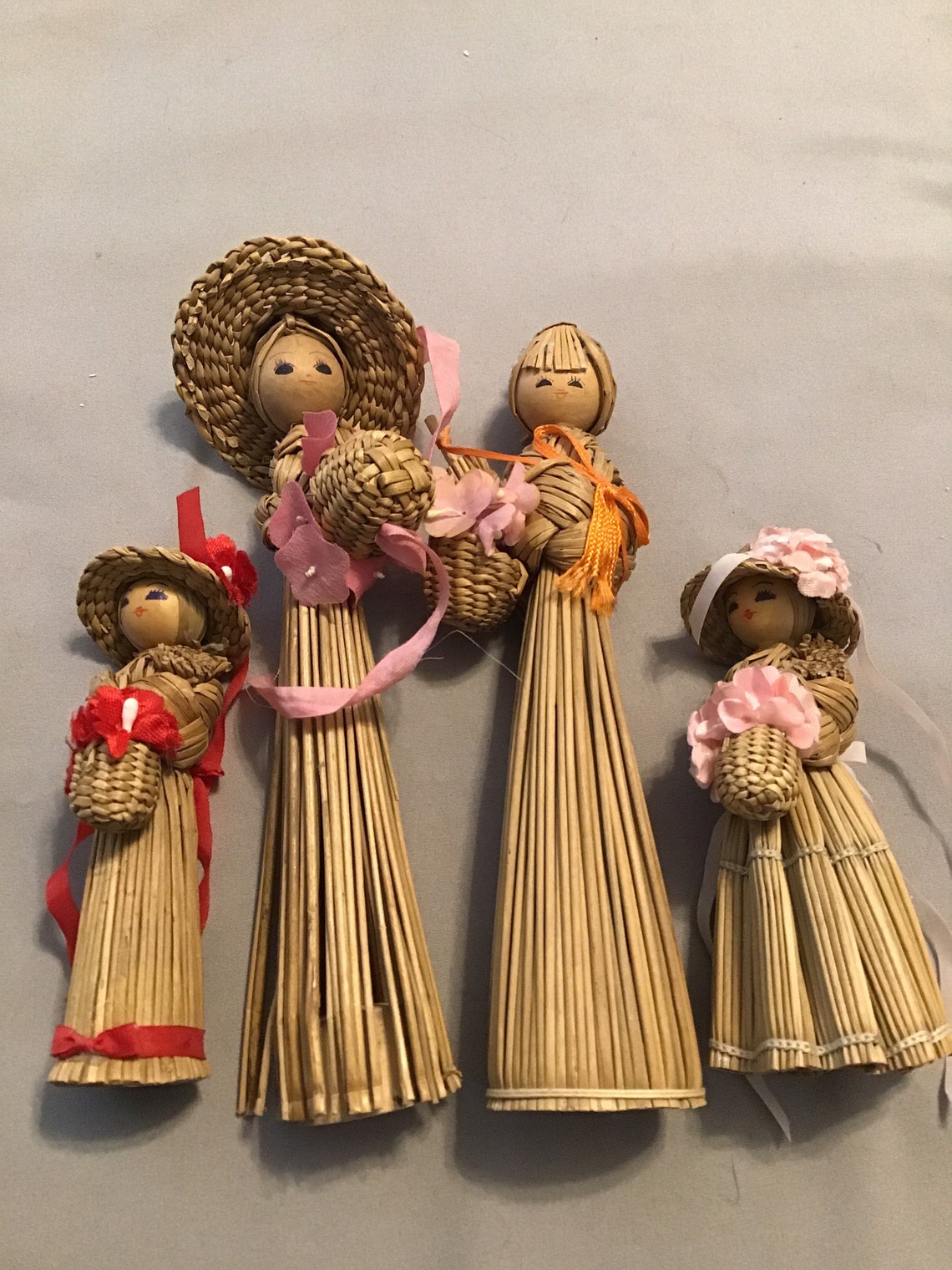 Vintage Straw dolls set of 4 Etsy