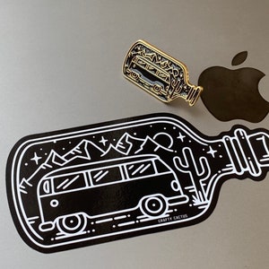 Vanlife enamel pin badge and sticker combo, for all those campervan fans!!! Designed and produced by Cold up North