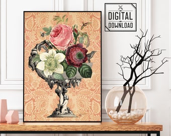 Cherub Bowl Digital print, Original Vintage Botanical Print Wall Decor, Vintage illustration, Antique Botanical Poster, Fine Art Print