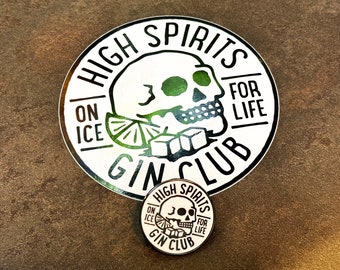 High Spirits Gin Club hard enamel pin badge and sticker combo, for those gin lovers in your life....
