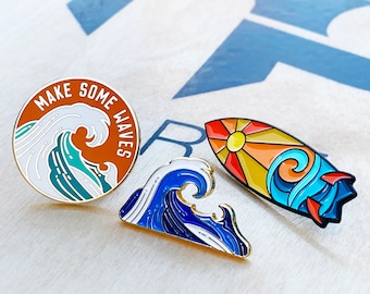 Surf the Wave enamel pin badge combo, a great collection for any surfer...