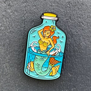 Mermaid in a bottle enamel pin badge, inspired by traditional tattoo designs this is your tropical adventure distilled...