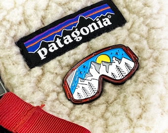 RED SKI GOGGLES Mountain Sunset enamel pin badge, for the adventureous!