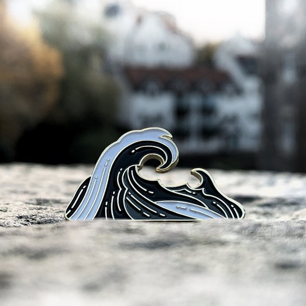 Black Wave enamel pin badge, designed by Cold up North