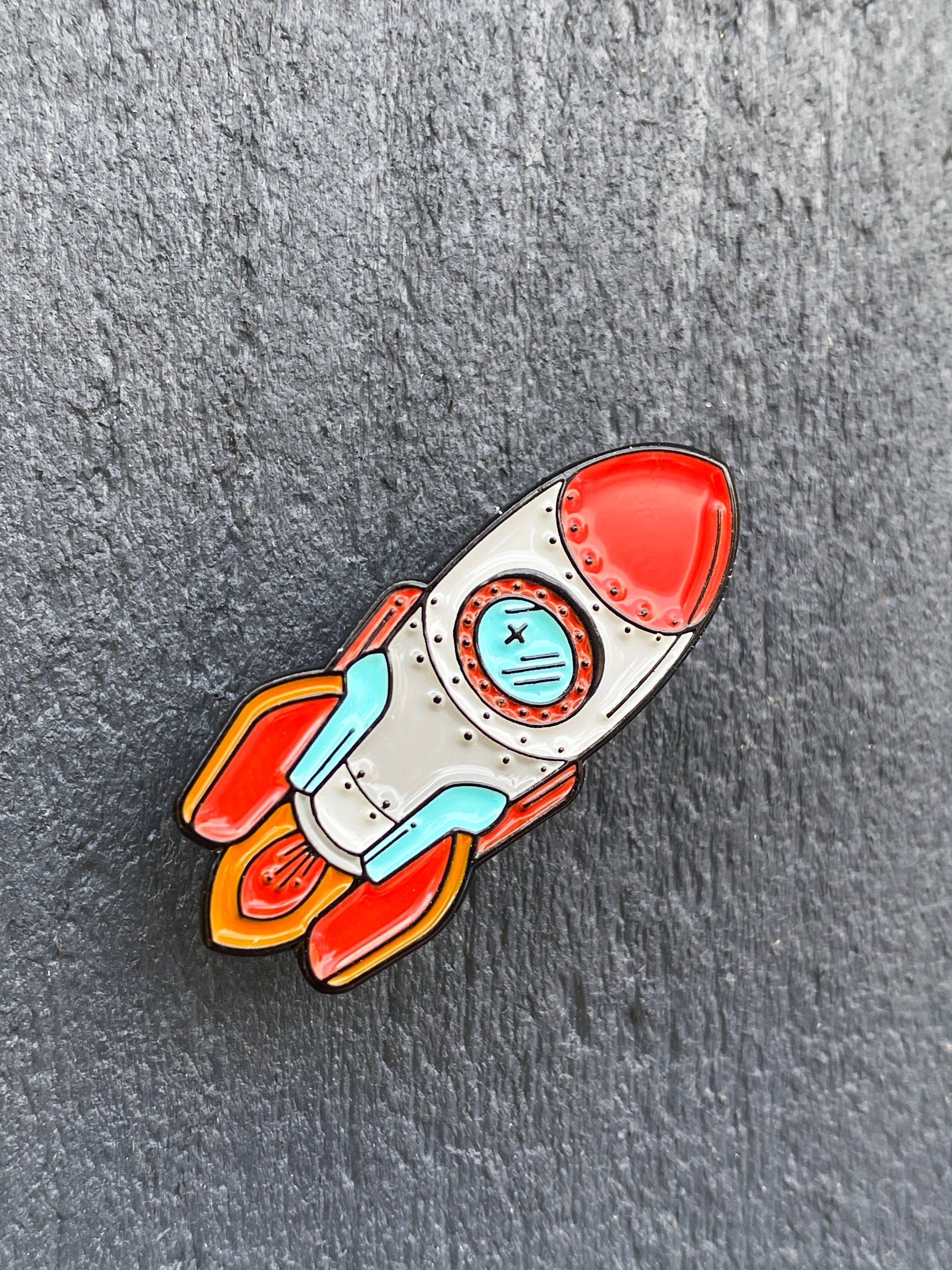 Retro Red Rocket Enamel Pin Badge Blast off With This Etsy UK