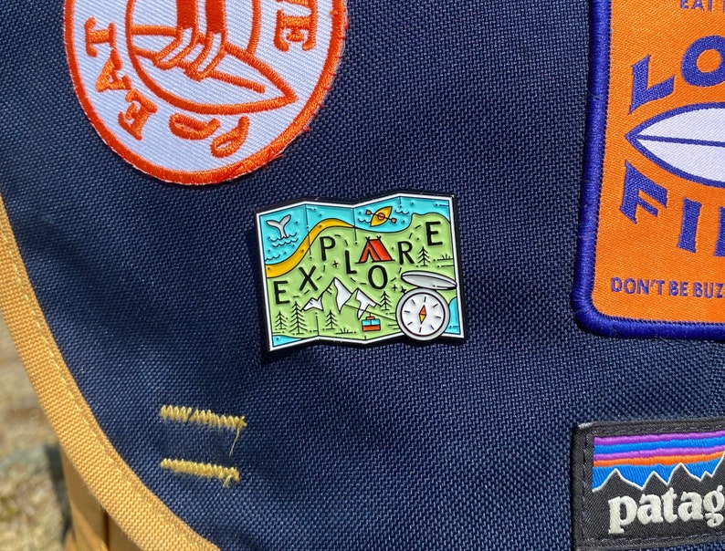 Adventure Map, Explore enamel pin badge, a great gift for the adventurous... image 1