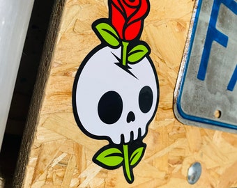 Rose and skull vinyl sticker, channeling those retro skate and tattoo vibes!!!