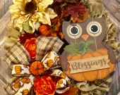 Autumn Blessings Owl Burlap Wreath