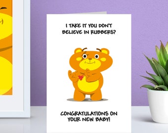 New baby card, Funny baby cards, card for new mom, card for new dad, new parents card, baby congrats, having a baby card, Rubbers baby card