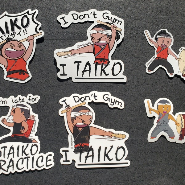 Taiko Japanese Drumming Chibi Stickers Notebook Botella de agua Scrapbook Laptop