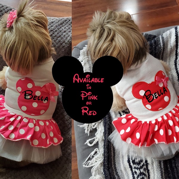 Minie Poke-a-dot Vestido de mascota / Minnie / Perro Tutu / Vestido de perro / Ropa de gato / Ropa de perro / Ropa de perro Disney / Ropa de perro personalizada