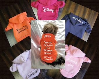 Dog Clothes / Il nome dei tuoi cani in un font famoso / 5 font tra cui scegliere / Personalizzato / Felpa con cappuccio per animali domestici / Piccolo cane / gatto / cappotto per cani