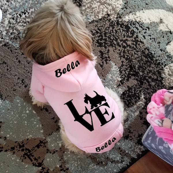 DOG LOVE | Multi Breeds | Personalized | Pet Hoodie with Pocket | Small Dog | Dog Hoodie | Dog Clothes | Dog Coat |