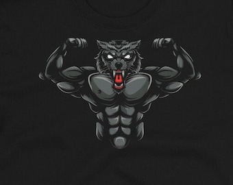 Gym Shirt, Gym T-shirt, Gym Clothing, Gym Gift, Animal Bull Shirt, Workout T-Shirt, Workout Clothing, Wolf Shirt, Wolf T-Shirt,