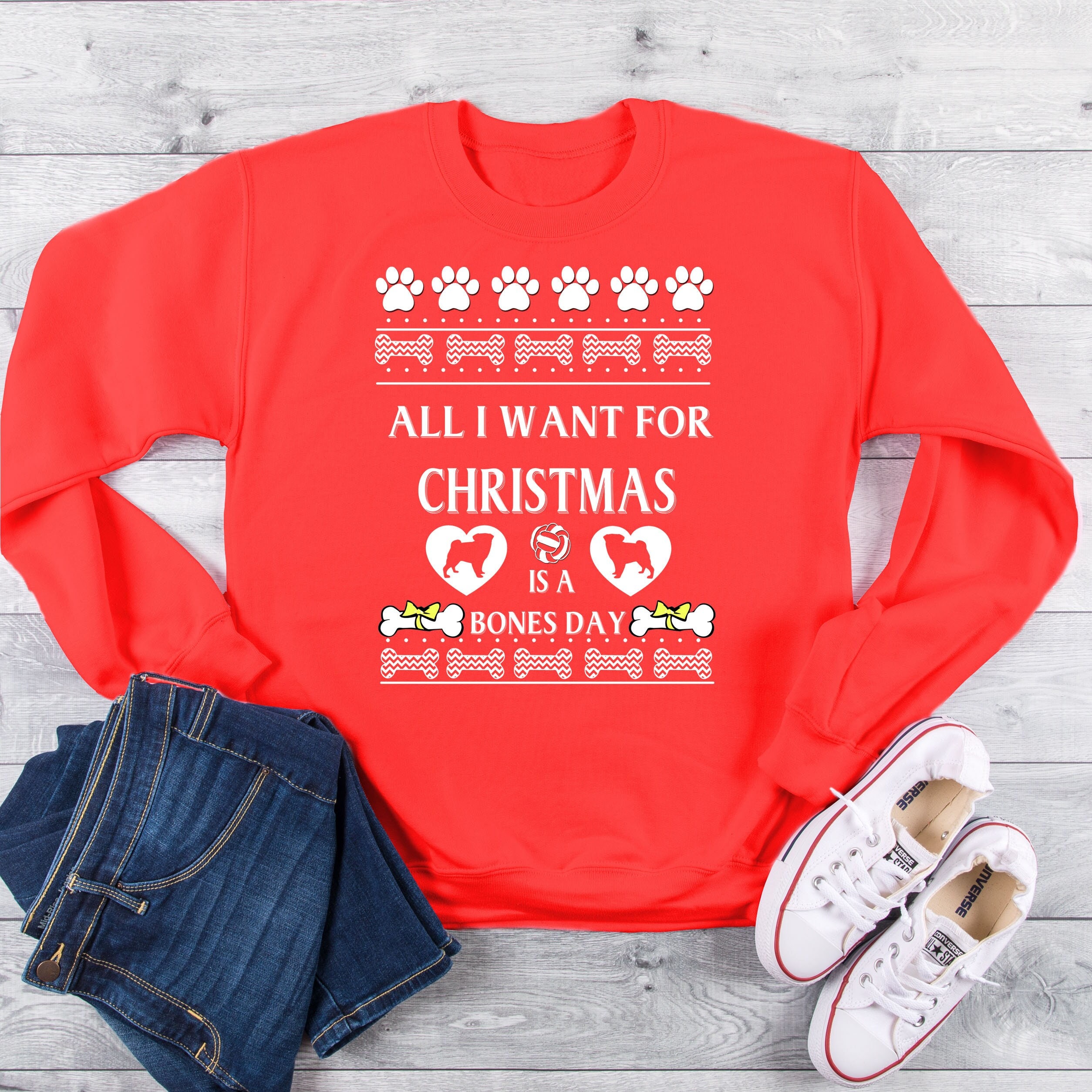 Ugly Christmas Sweater No Bones Day Pug Sweatshirt Etsy