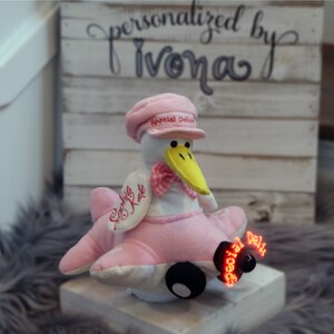 New Baby Gift Animated Personalized Stork Plush Toy/Personalized Birth Stats/Birth Stats/Plush Toy/Baby Keepsake/Newborn Gift