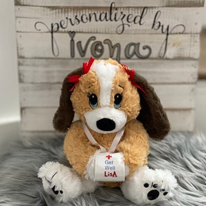 Regalo di guarigione personalizzato / Regalo di guarigione personalizzato per cane di peluche / Regalo di guarigione personalizzato / Regalo di ospedale personalizzato / Cane di peluche