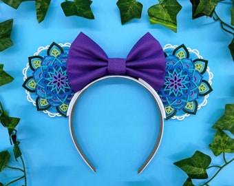 Blue Flower Mandala Mouse Ears | 3D Printed Ears | Flower and Garden