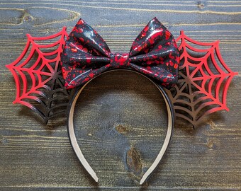 Orecchie di topo rosse a forma di ragnatela / Orecchie stampate in 3D / Halloween / Spettrale
