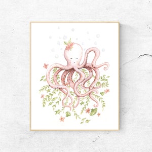 Watercolor Octopus, Art Print, Nursery, Watercolor Art, Octopus illustration, Nursery Art, Baby Room, Baby Girl nursery