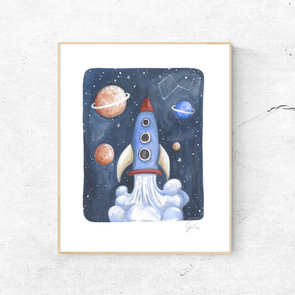 Space Nursery, Space Nursery Decor, Rocket Wall art print, Outer Space Nursery, Space art prints, Universe wall art, Space theme prints