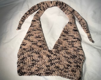 Tie Halter Top, Knit Bathing Suit Top, Multicolor Knit Halter Top, Knit Festival Top, Knit Bralette