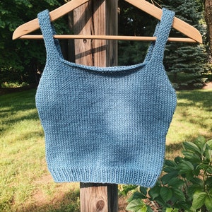 Blue Knit Tank, Knit Summer Shirt, Crop top, Knit Crop Top