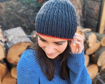 Navy Blue Beanie, Blue Knit Beanie, Blue Knit Hat, Knitted Winter Hat