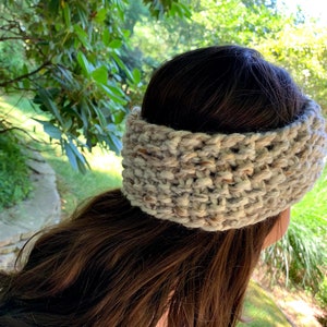 Knitted Headband, Beige Knit Ear Warmer, Knitted Winter Headband, Winter accessory image 3